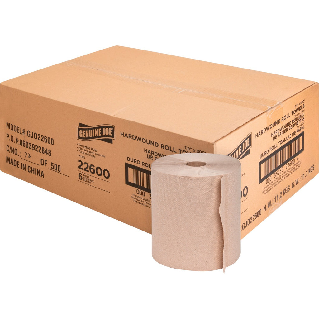 Genuine Joe Hardwound Roll Towels, 7-7/8" x 800'