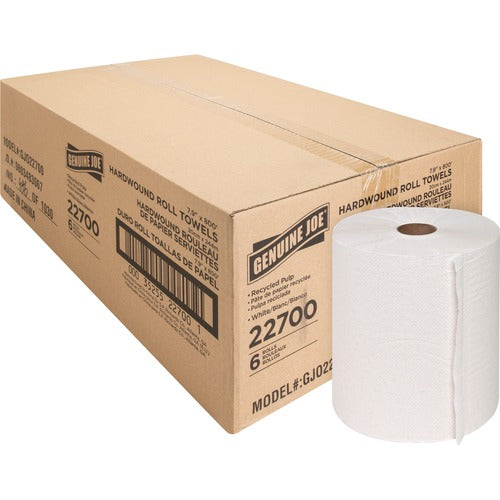 Genuine Joe Hardwound Roll Towels, White (7.9" x 800')