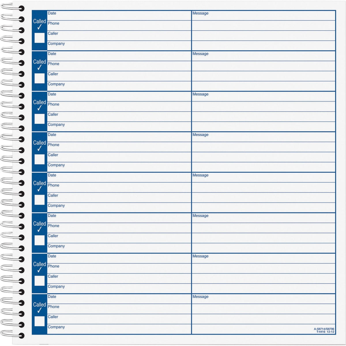 TOPS Spiral Bound Voice Message Log Book