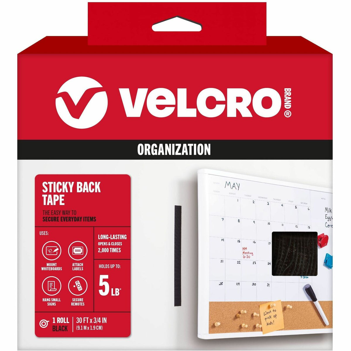 VELCRO® Sticky Back 30ft x 3/4in Roll Black
