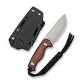 CIVIVI Timberbark FIXED Guibourtia Wood Handle (3.2"" Satin Finished 14C28N Blade) C23094-4, With 1PC Black Lanyard, Black Kydex Sheath & T-Clip