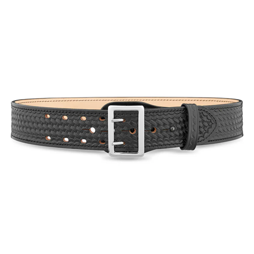 2-1/4"" Basketweave Leather Sam Brown 2 Row Stitch Duty Belt with Gold Buckle