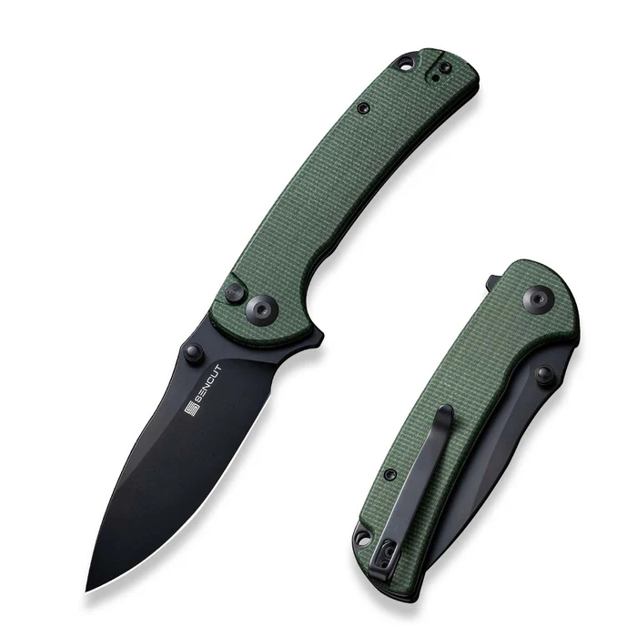 Pulsewave Flipper/Thumb Stud Folding Knife 3.45"" Black 9Cr18MoV Drop Point Plain Edge Blade, Green Canvas Micarta Handle