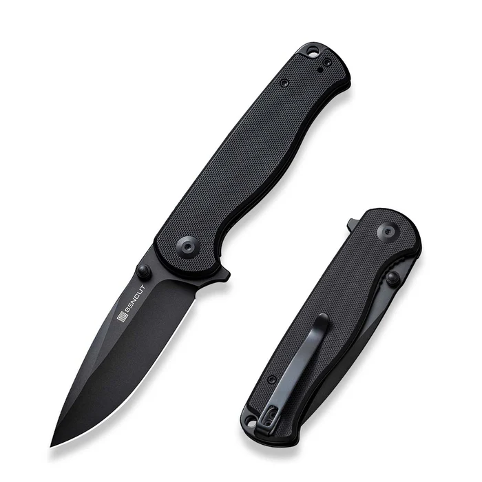 Errant Flipper/Thumb Stud Folding Knife 3.45"" Black 9Cr18MoV Drop Point Plain Edge Blade, Black G10 Handle