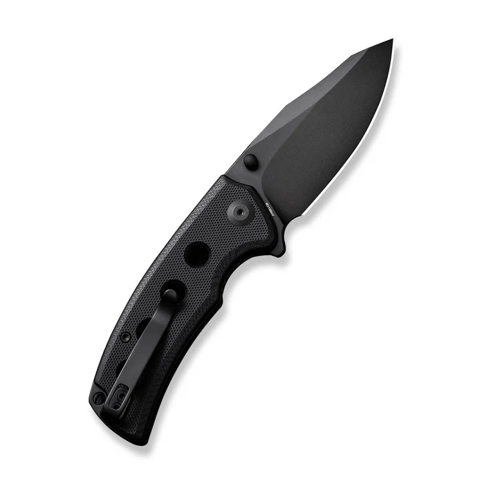 Excalis Flipper/Thumb Stud Folding Knife 2.97"" Black 9Cr18MoV Reverse Tanto Plain Edge Blade, Black G10 Handle