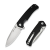 Skarnax Flipper/Thumb Stud Folding Knife 3.79"" Satin 9Cr18MoV Drop Point Plain Edge Blade, Black G10 Handle
