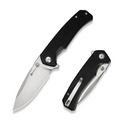 Skarnax Flipper/Thumb Stud Folding Knife 3.79"" Satin 9Cr18MoV Drop Point Plain Edge Blade, Black G10 Handle