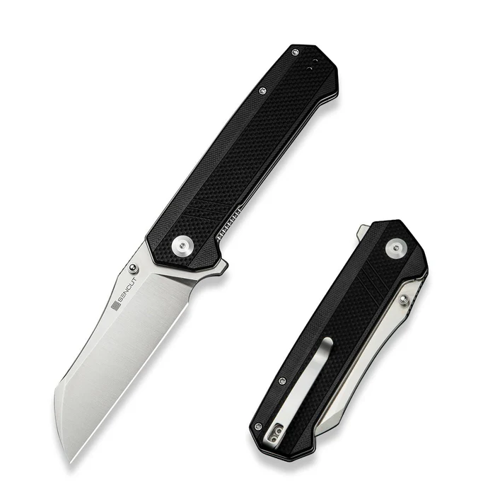 Draxor Flipper/Thumb Stud Folding Knife 3.70"" Satin 9Cr18MoV Sheepsfoot Plain Edge Blade, Black G10 Handle
