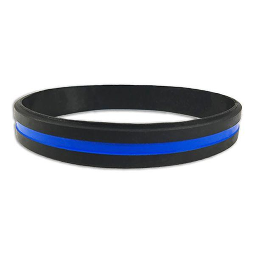 Thin Blue Line Silicone Bracelet, 8 Inch