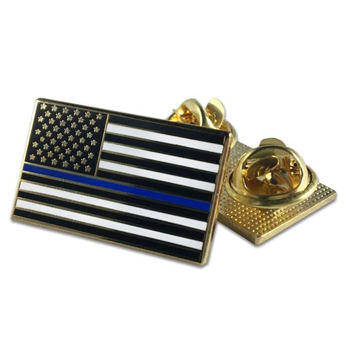 Classic Thin Blue Line American Flag Pin, Double Clutch Backing