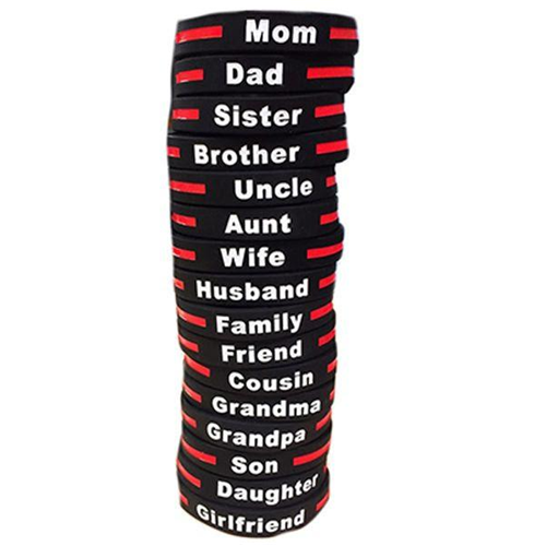 Personalized - Thin Blue Line Silicone Bracelet, Mom, 8 Inch