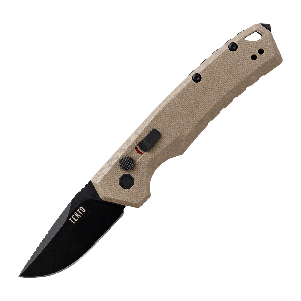 Tekto A3 Delta Mini OTS Auto Knife Desert G10 1.9in Black Plain Drop Point